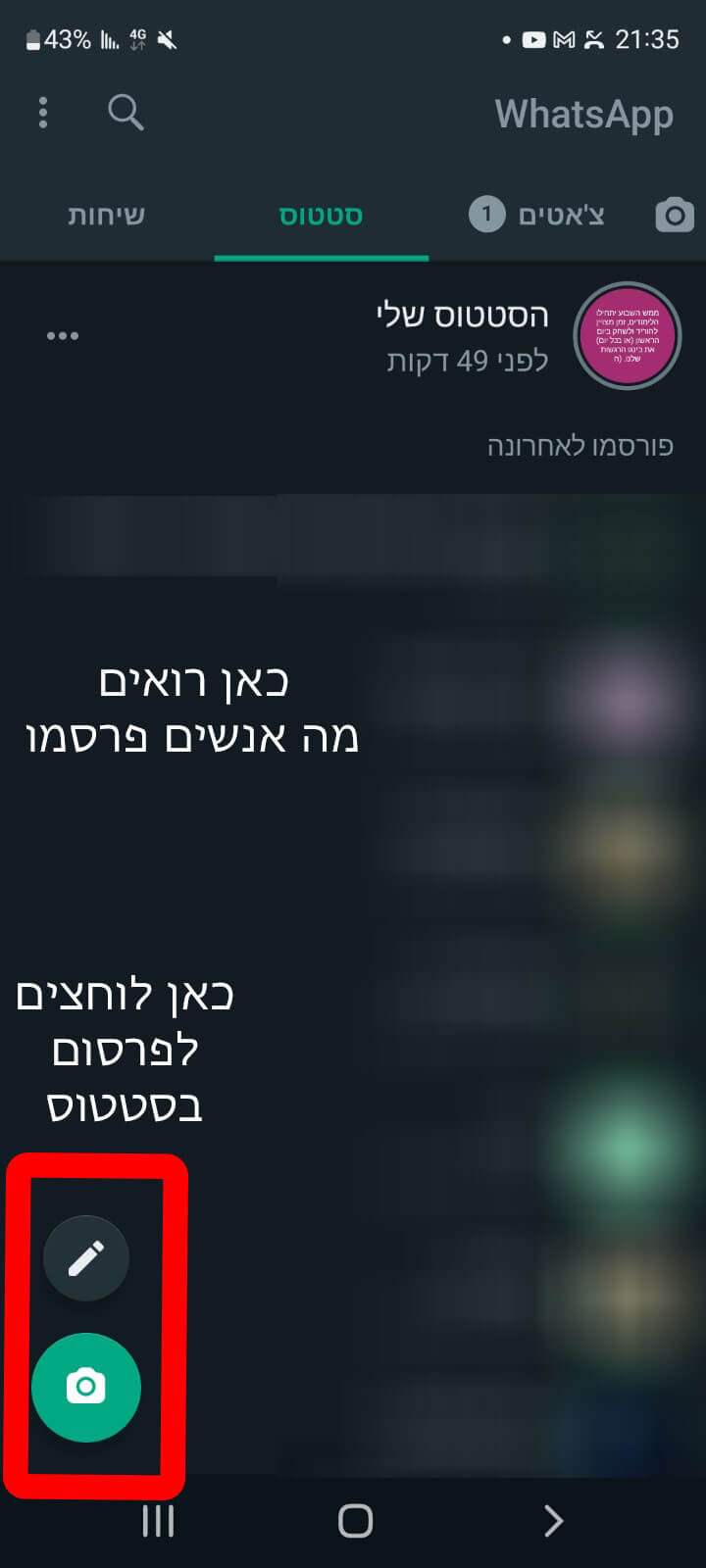 לצפות בסטטוס של אחרים, איך לפרסם סטטוס בווצאפ