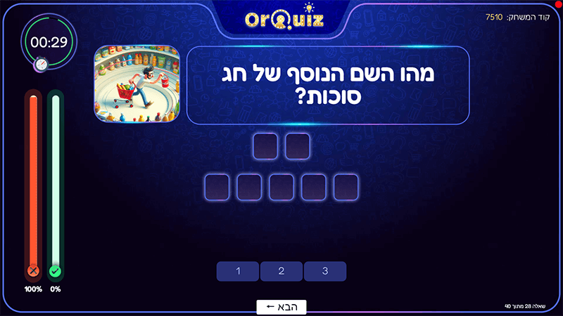 שאלה בחידון OrQuiz לחגי תשרי וחג הסוכות - דוגמה לשאלת הקלדה